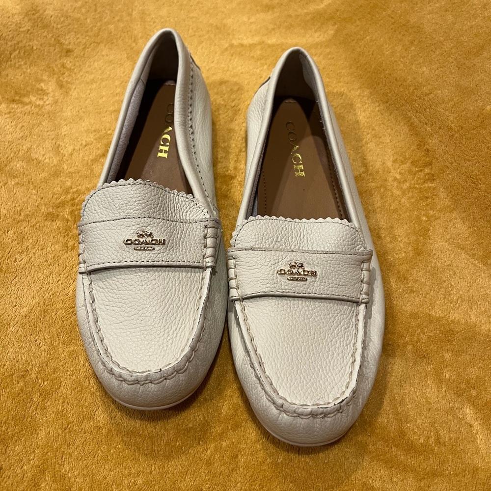 White Leather Coach Loafers; Sz. 8